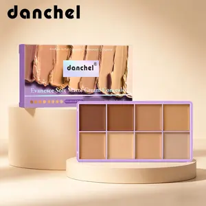 danchel All-in-One 8-Shade Fade Makeup Palette, Full-Face Conceal, Brighten & Contour, Buildable Medium-to-Full Coverage, Soft Matte Finish, Silky Cream Texture, Long-wearing & Non-caking, Suitable for All Skin Tones