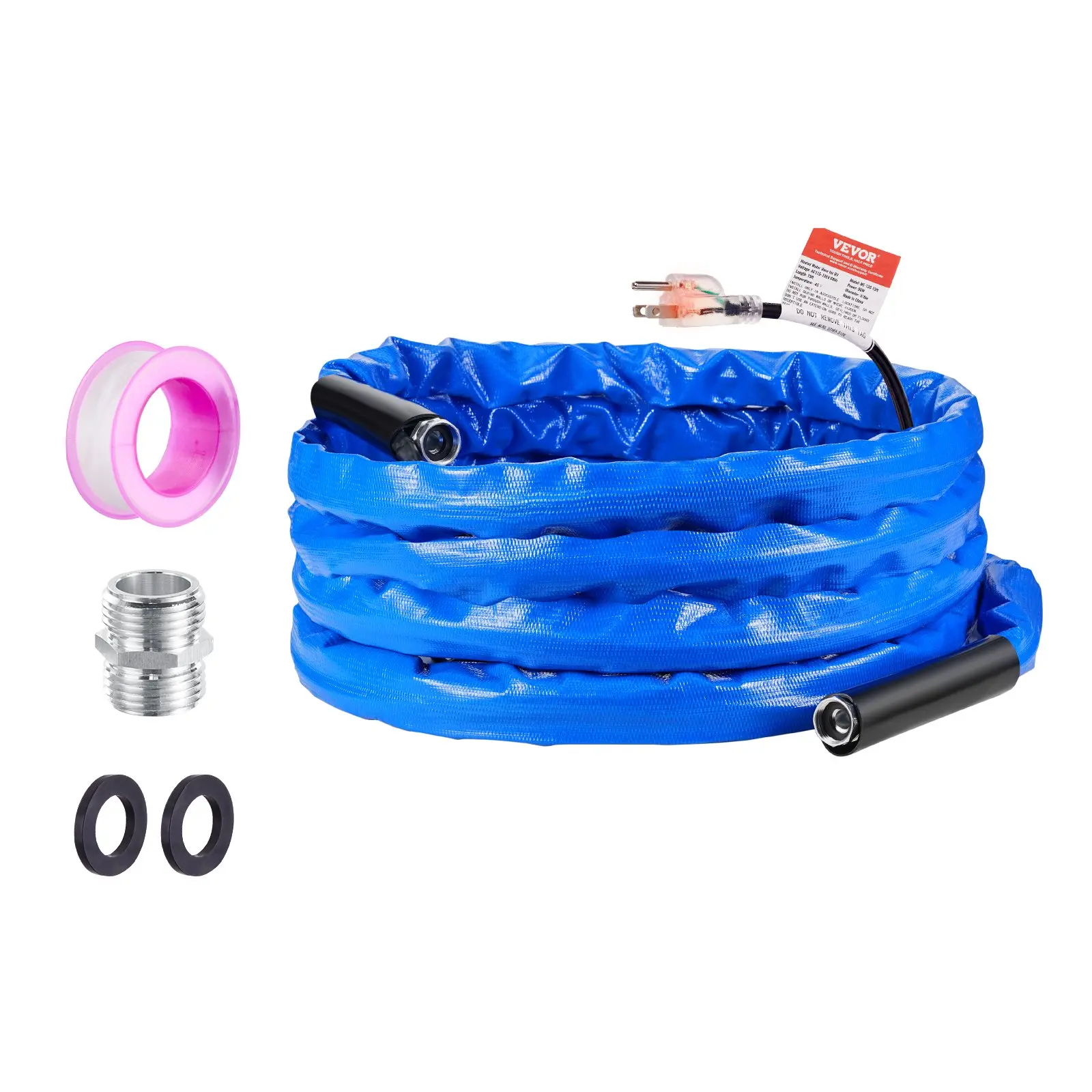 VEVOR 30ft Heated Water Hose for RV, Heated Drinking Water Hose with Corrugated Cover Antifreeze to -45F, Automatic Self-regulating, 5/8" I. D. with 3/4" GHT Adapter, Lead and BPA Free