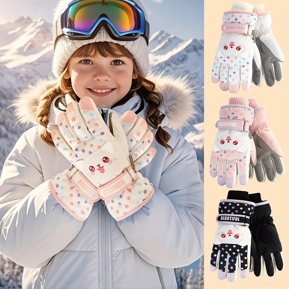 1 Pair Kids Ski Gloves Winter Boys Girls Snow Windproof Cold-Resistant Thickened Five-Finger Gloves Cute Cartoon Outdoor Thickened Fleece Split-Finger Gloves Suitable for Outdoors Play Suitable for 5-10 Years Old Children