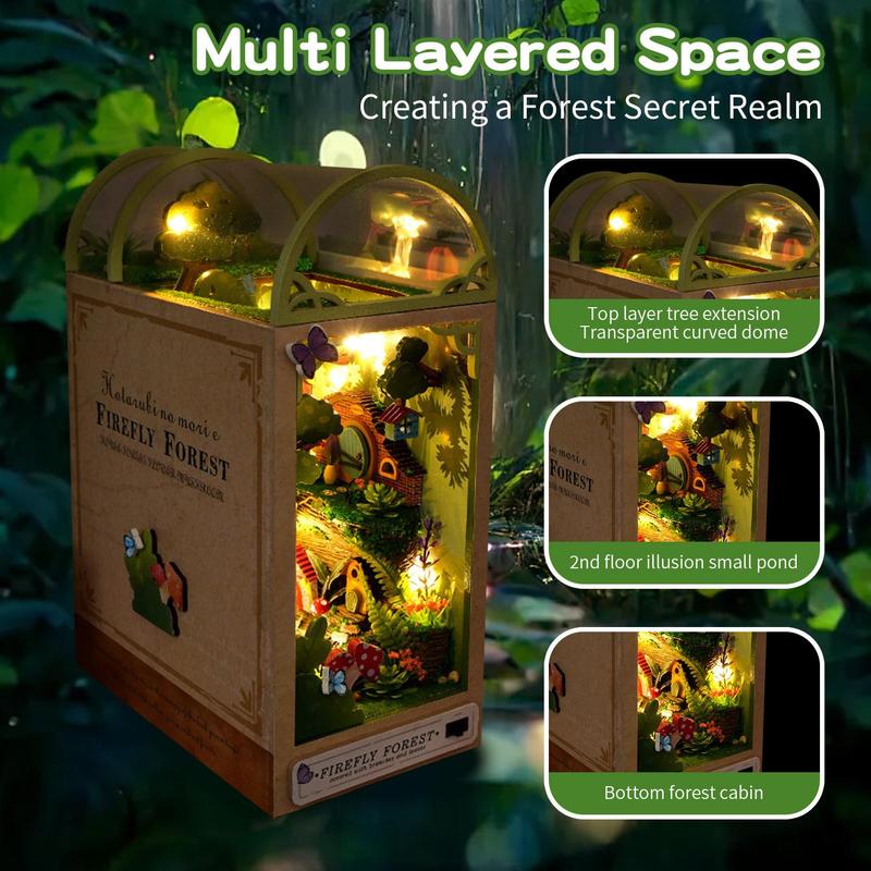 DIY Country Style Wooden Book Nook Kit with LED Light, 1 Set 3D Wooden Puzzle, 3D Desktop Decoration Ornament, DIY Model Kit for Bookshelf Decoration