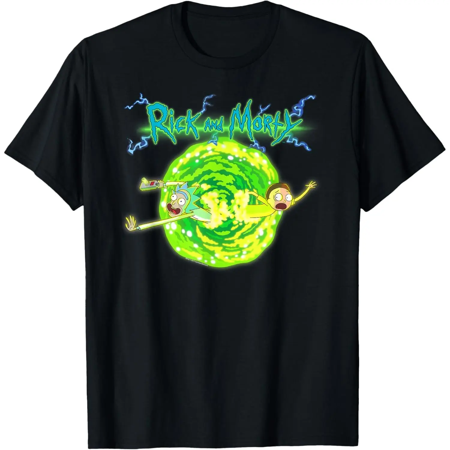 Official Rick & Morty Interdimensional Portal Flying Men's Breathable Soft Cotton Flannel Cargo Short-Sleeve T-Shirt, Casual Sci-Fi Streetwear Top for Birthday (S-5XL)