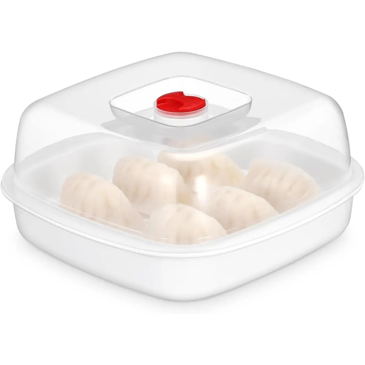 Microwave Steamer Square Plastic Food Steamer with Ventilated Lid and Handle - 8.26 X 8.26 X 4.33 in Steaming Container for Rice Dumplings Fish Vegetables