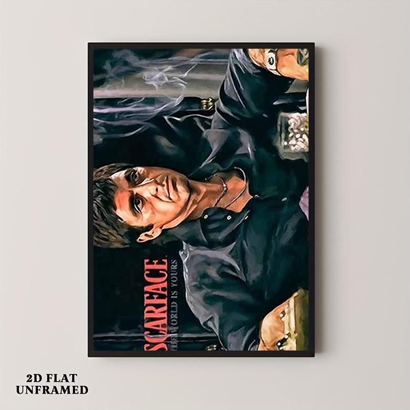 2D Flat, Scarface Movie Poster - Al Pacino "The World Is Yours" Iconic Quote Frameless - Tony Montana Quote Print Suitable for Home Office Decor, Minimalist Modern Film Art Gift for Movie Fans, / Canvas Print, 2D Flat