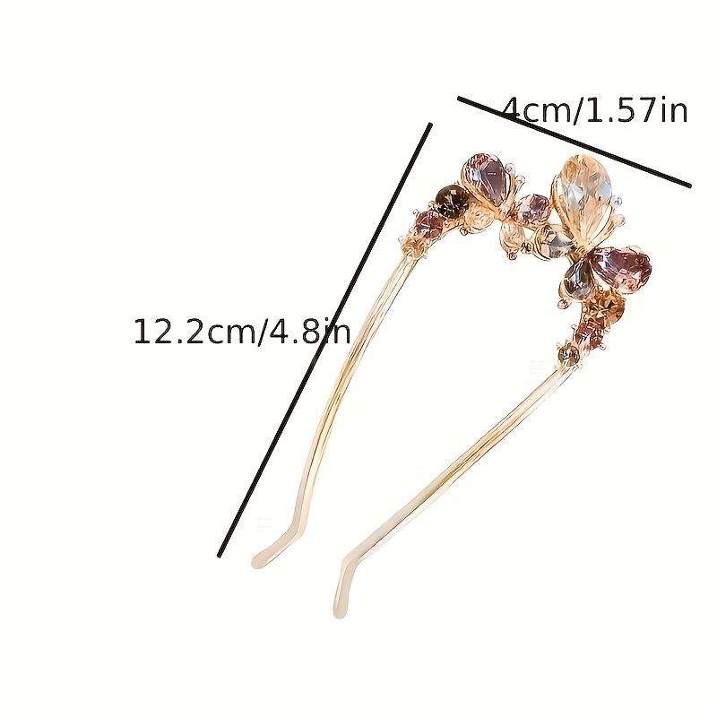 2pcs Set of Colorful Rhinestone Butterfly Flower Metal Hair Styling Artifact Women'S Hairpin Comb