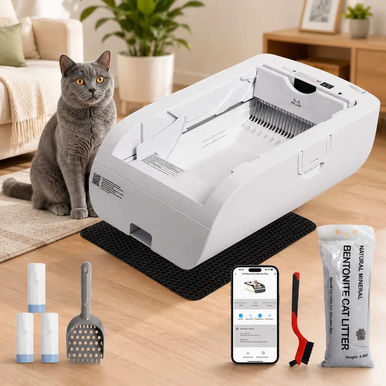 Automatic Self-Cleaning Cat Litter Box with Smart Sensor - Odor Control, Easy-Clean Waste Drawer, Automatic Litter Box for Cats