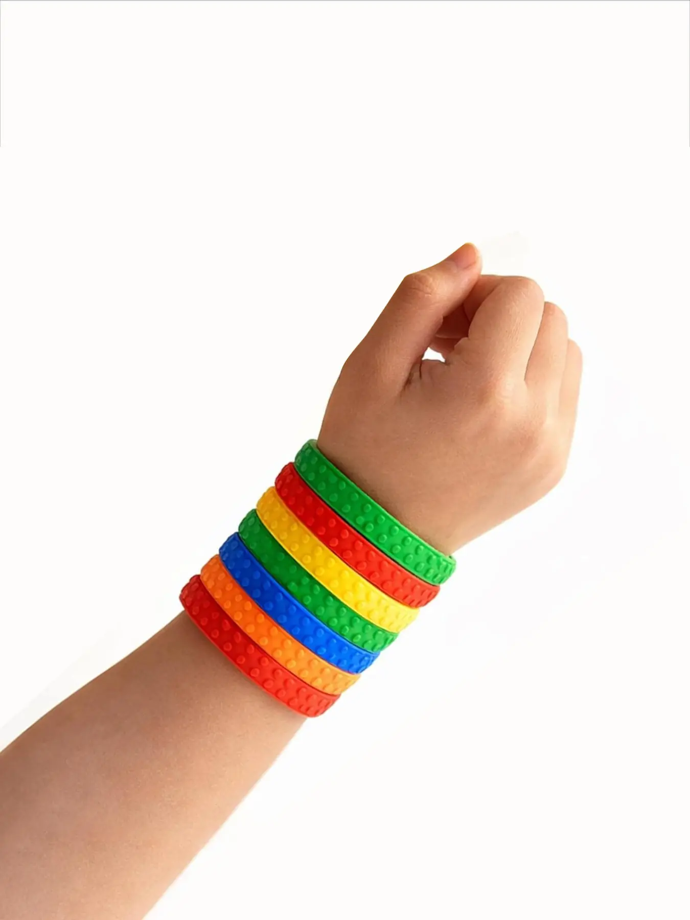6 Pcs Multicolor Building Block Shaped Silicone Wristbands, Birthday Party Gifts