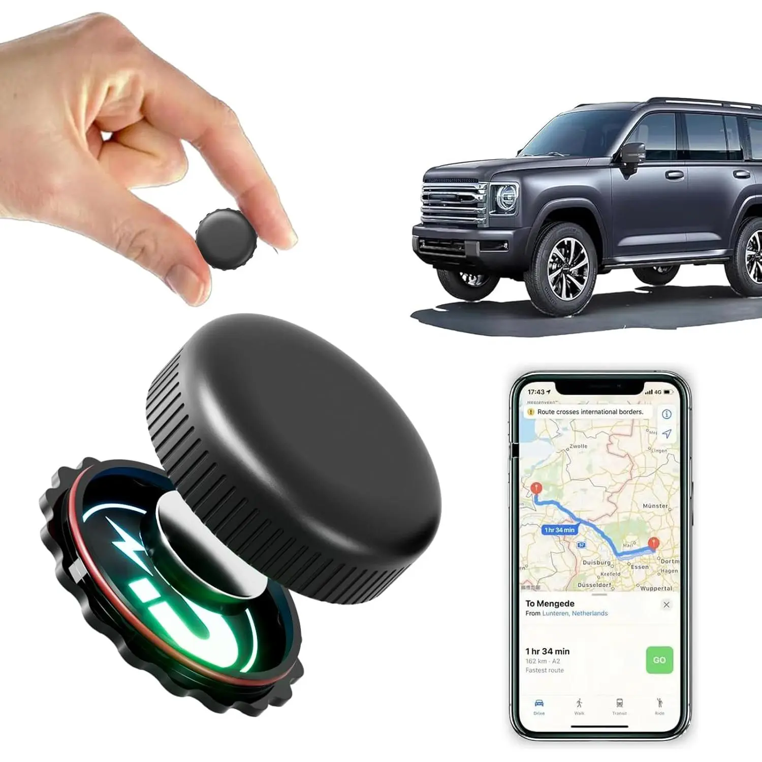 Magnetic Real-Time GPS Vehicle Tracker - No-Wiring Hidden Single Unit Device with App Alerts, Anti-Theft, Waterproof, Long Battery Life for Cars, Motorcycles - Compatible with Android/iOS