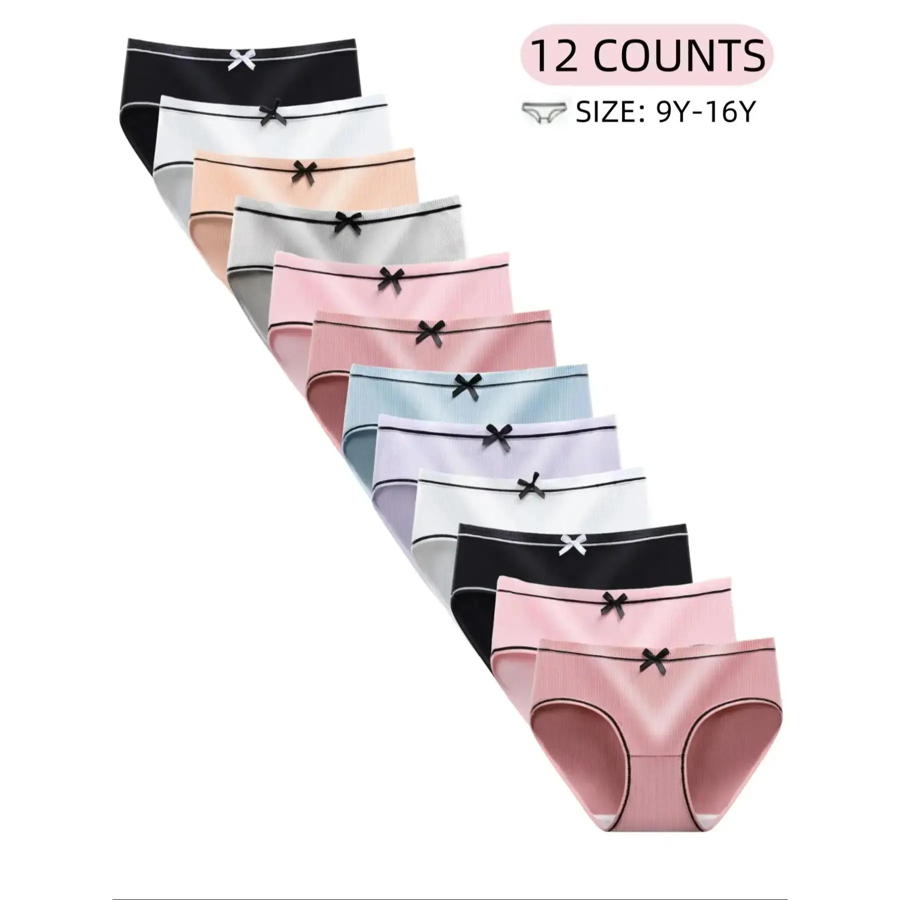 Girls' Simple Casual Comfortable Breathable Panties, With Cute Bow Design On Front Waistband, Student Underwear,Girl's Briefs for All Seasons..