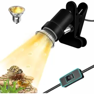 Reptile Heat Lamp, Turtle Lamp with 50W UVA/UVB Turtle Light Bulb, 360°Rotatable Clip Basking Light for Amphibian and Reptile Tanks, Terrariums, Cages.(Black)
