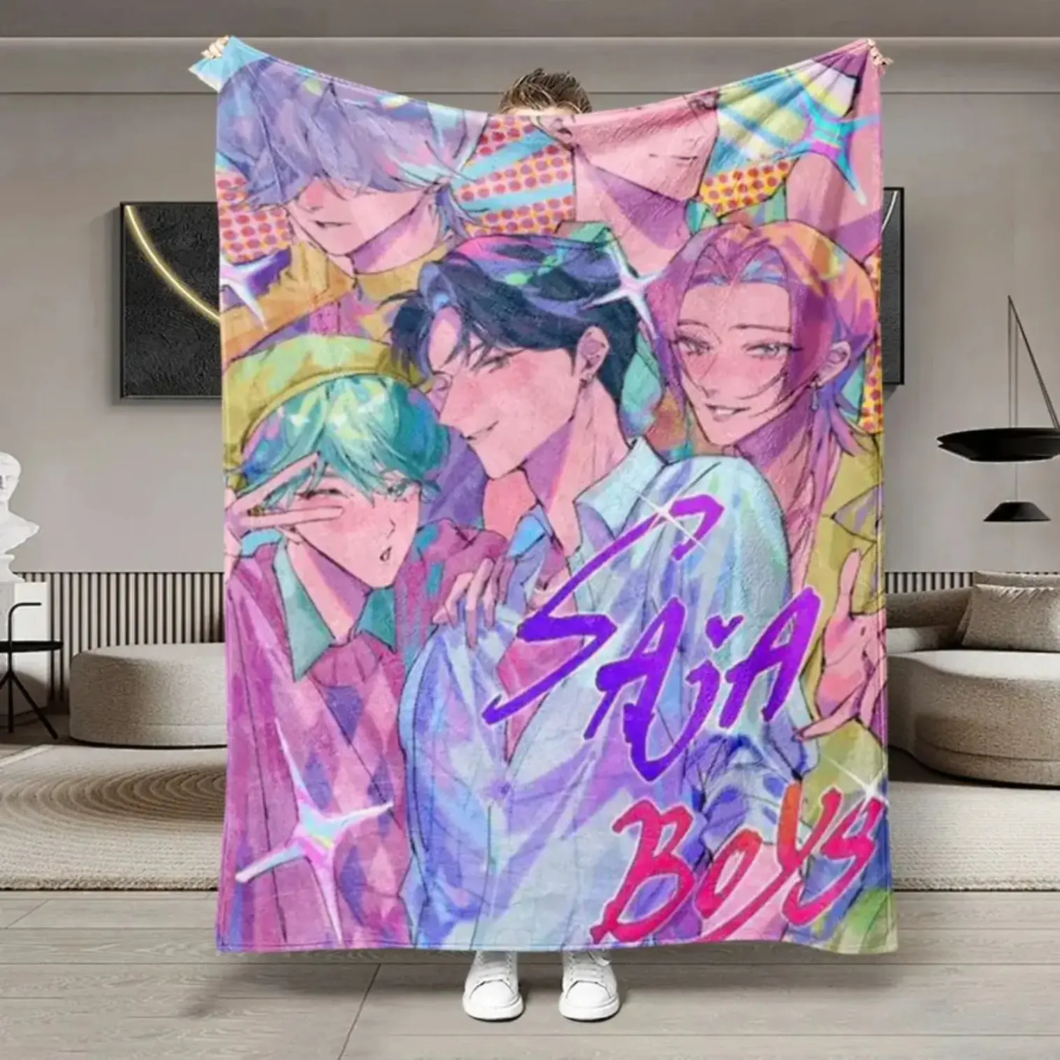 Trendy Idol Theme Large Flannel Blanket, Soft Lightweight Warm Throw for Bed Sofa Office Travel, Adults and Children, Kid-Friendly Christmas Gift