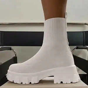 Women's designer slip on knitted thick soled boots