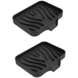 Household daily necessities Silicone Soap Dish with Drainer| Quick-Dry Holder for Sponge, Dispenser, Scrubber, Bottle and Cup| for Kitchen, Shower and Bathroom (Black, Small, 2-Pack)