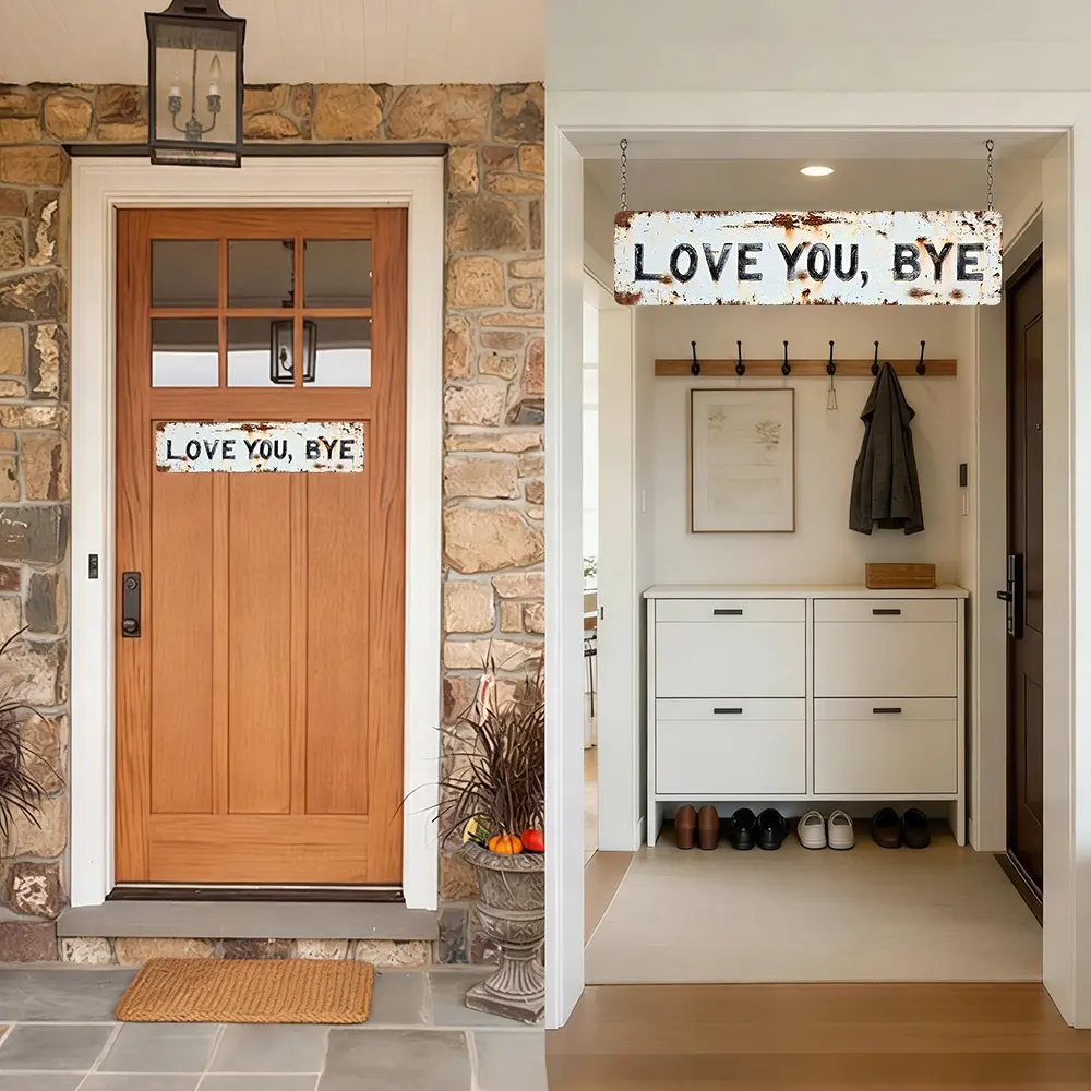 "Love You Bye" Black Farewell Typography On A Heavily Rusted White Plaque Aluminum Metal Sign, 4x16 Inch, Waterproof & Rust-Free, funkyroom decor, vintage metal art, gift, home decor wall art