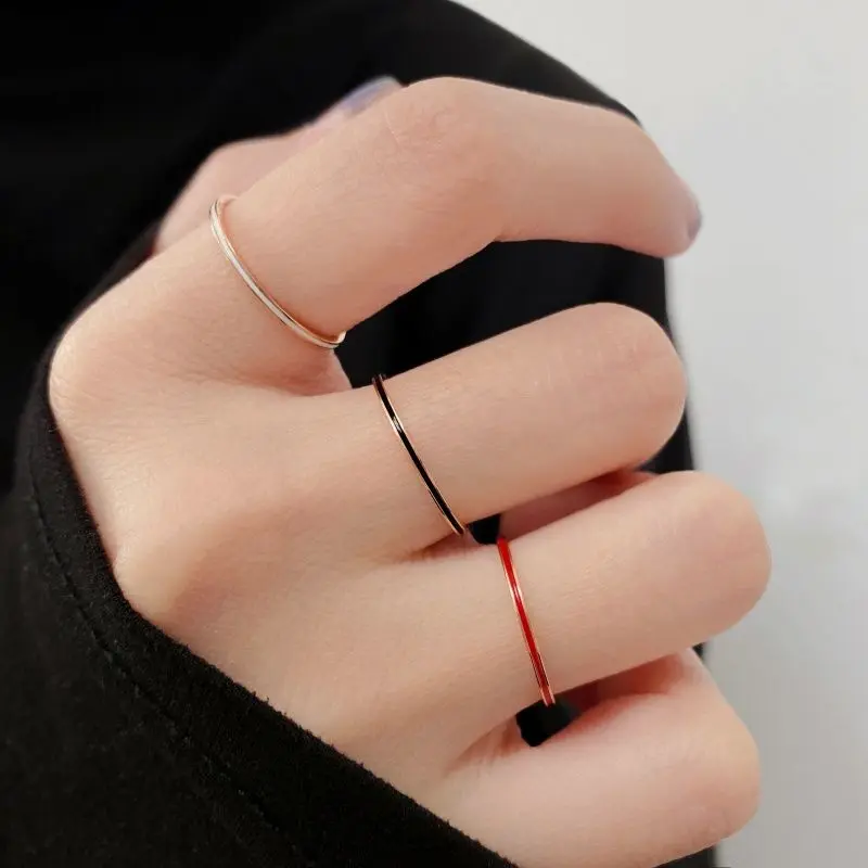 Chic Titanium Steel Thin Band Ring Hypoallergenic Ultra Slim Stackable Polished Minimalist Everyday Ring for Women