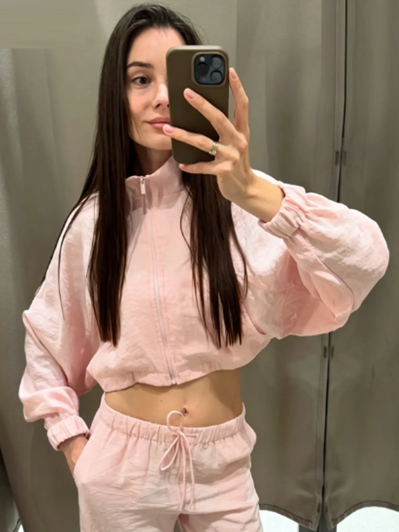 Crop Oversized Jacket Coats Women's Jacket Summer Autumn 2026 Pink Grey Outerwear Zip Up Stand Collar Long Sleeve High Neck Tops For Women Lightweight Loose Sun Protection Jacket Casual Outdoor Sports Workout Jacket