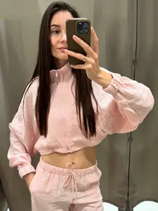 Crop Oversized Jacket Women's Jacket Summer Autumn 2026 Pink Grey Outerwear Zip Up Stand Collar Long Sleeve High Neck Tops For Women Lightweight Loose Sun Protection Jacket Casual Outdoor Sports Workout Jacket