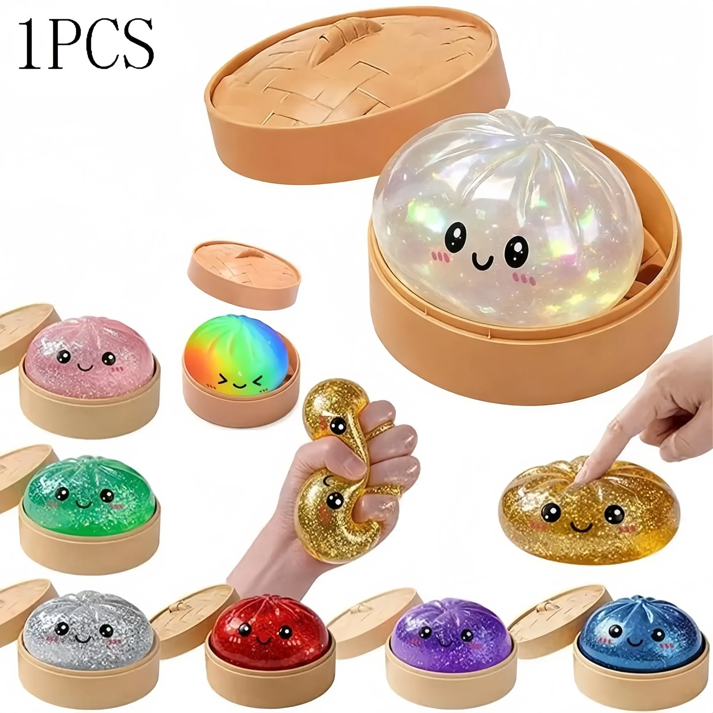 Glitter Dumpling Squishy with Box, Soft Sensory Squeeze Toy for Stress Relief, Glitter Dumplings, Decompression Dough, Cute Squishy, Squishy Fidgets