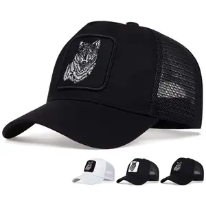2-PACK Embroidered Wolf Head Baseball Caps - Breathable Mesh Back Button Hats with Fabric Labels, Summer Sun-Resistant Sports Outdoor Hats