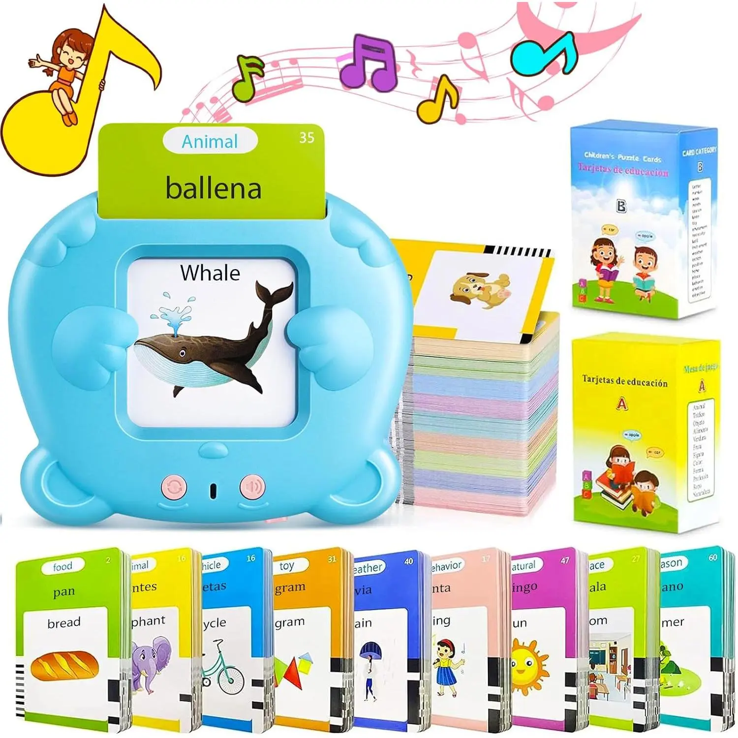 Spanish & English Talking Flash Cards for Toddlers, 510 Sight Words Bilingual Flash Cards, ABC & Number Learning Toys, Montessori Toys, Speech Therapy Toys, Children's Sensory Preschool Birthday Gifts