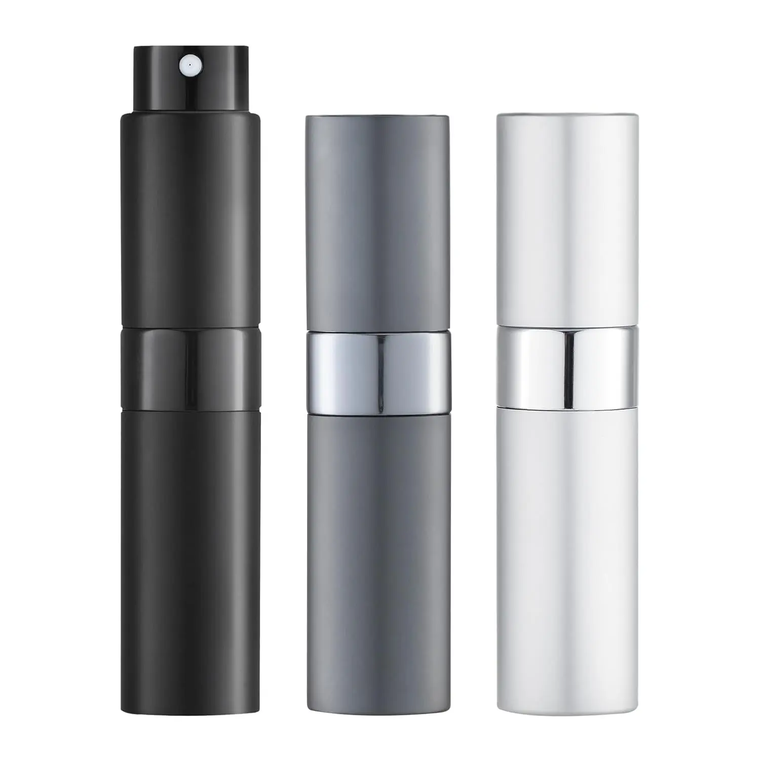 8ML Atomizer Perfume Spray Bottle for Travel (3 PCS) Empty Cologne Dispenser, Portable Sprayer (Black, Silver, Grey)