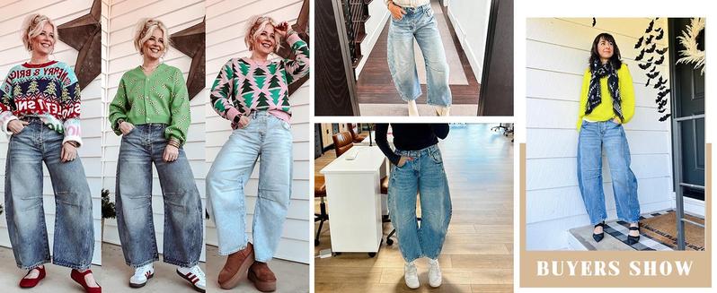 Women's Baggy Boyfriend Jeans Vintage Wide Leg Mid Rise Barrel Denim Ankle Pants