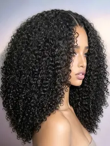 Soft No-Adhesive Pre-Pulled 18-Inch Jerry Curly Wig, Medium Length, 180% Density, Heat Resistant Lace Front Wig
