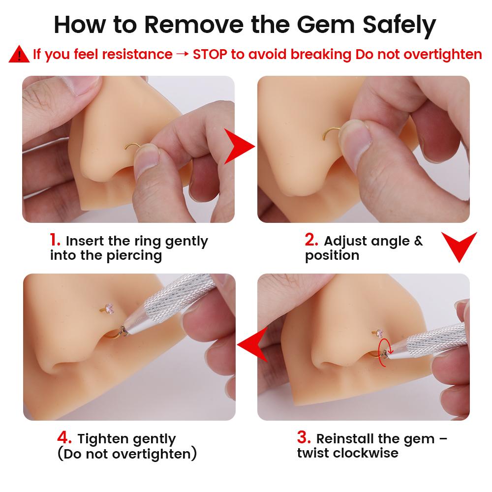 Titanium 20G/18G 7mm Horseshoe Nose Ring More Size (Free Gem Picker Tool) Internally Threaded Gems Lightweight Titanium 20G/18G 7mm Horseshoe Nose Ring More Size (Free Gem Picker Tool) Internally Threaded Gems Lightweight