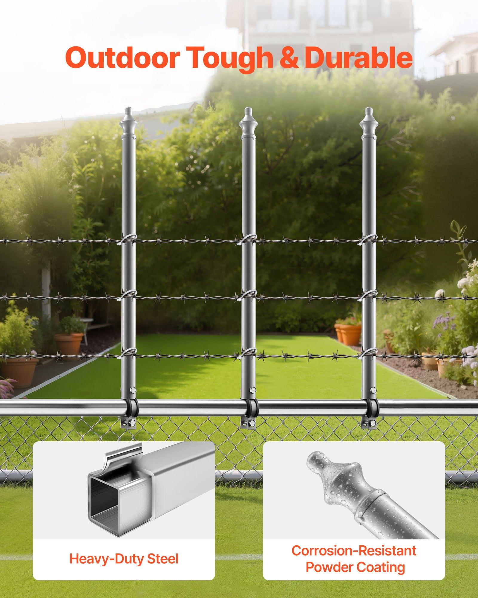 VEVOR Chain Link Fence Extensions, 18 Packs 27.4" Extension Height, Galvanized Post Extender for 1.3" to 1.5" Top of Fence, U Bracket, Barbed Wire Extend Arm for Privacy, Prevent Dogs Jumping Out