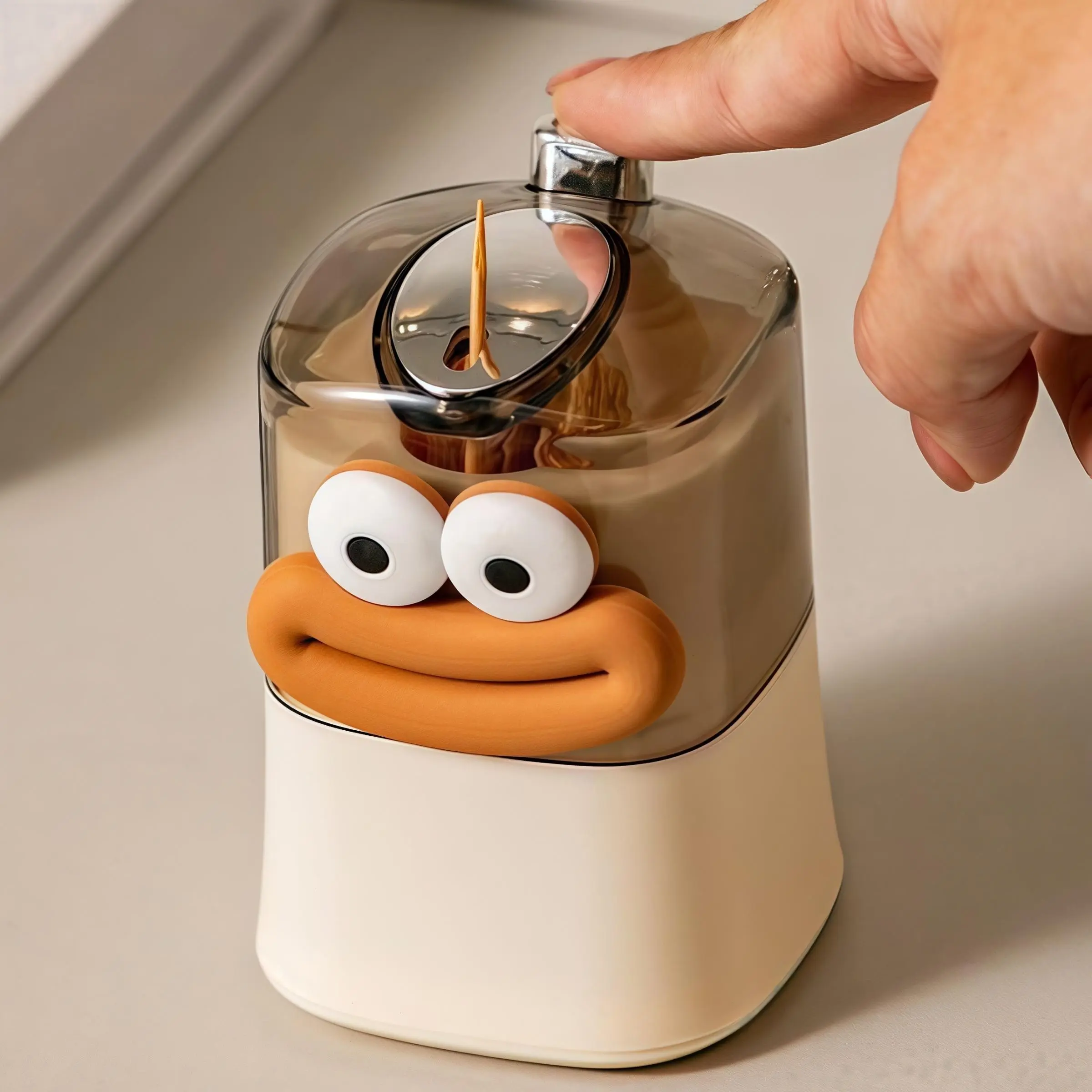 Cute Cartoon Automatic Toothpick Holder, Press-Release Toothpick Rack, Dustproof Toothpick Box, Toothpick Container, Toothpick Organizer, Cartoon Appearance