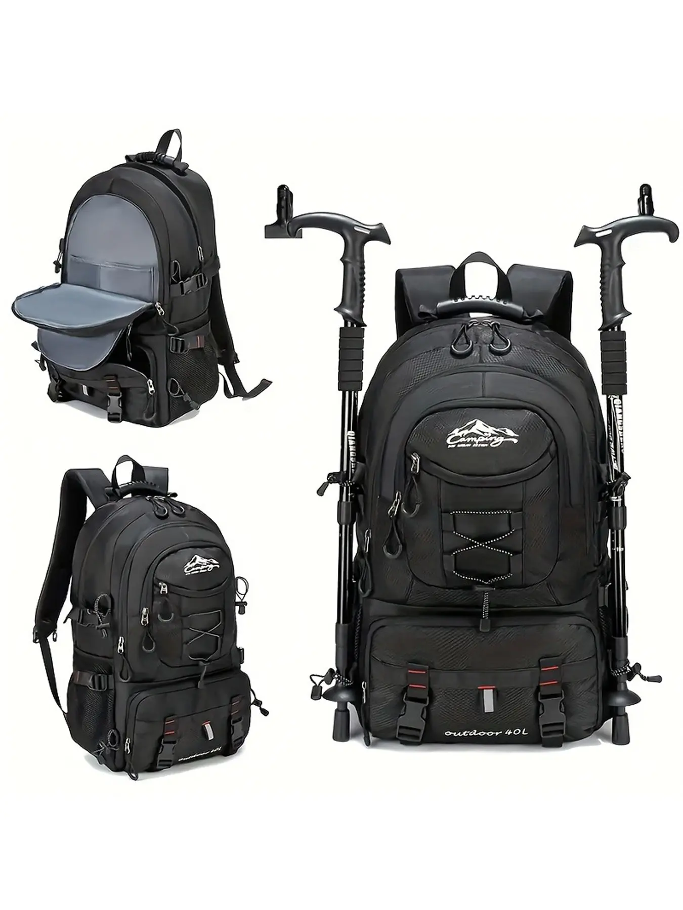 40L Hiking Backpack with Trekking Pole Holder, Multi-Compartment Design, Ideal for Short Trips, Durable and Comfortable Shoulder Bag