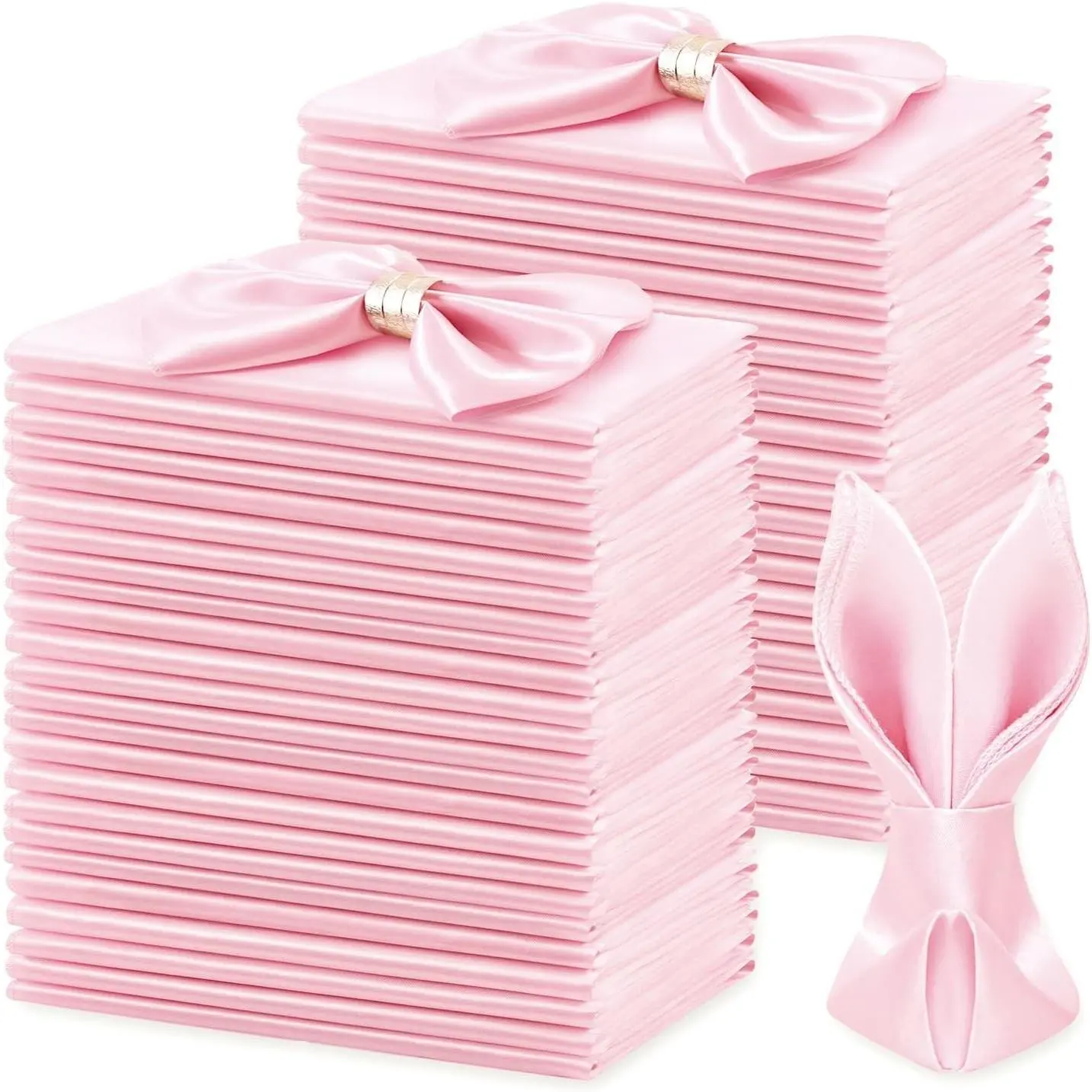 50 Pcs Light Pink Silky Satin Napkins 17" x 17" for Wedding Party Washable Square Table Napkins for Wedding Dinner Party, Ultra-Smooth Satin, Tight Sewn Edges, Foldable Multi-Shape