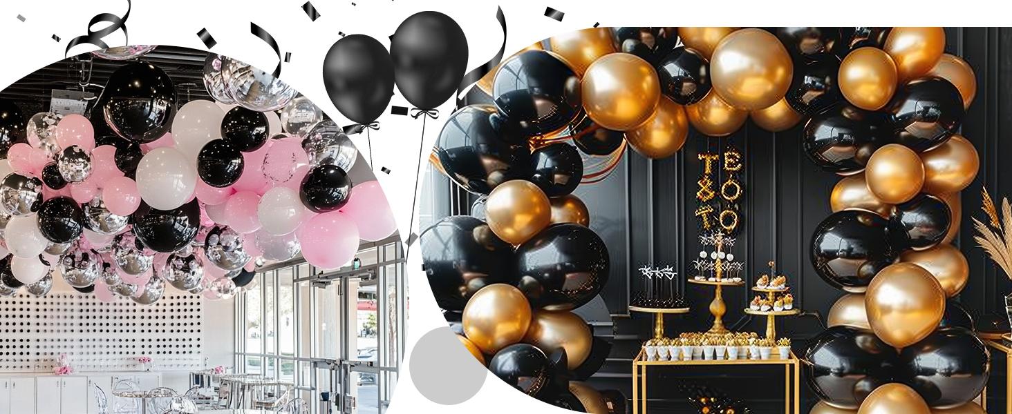 129Pcs Black Balloons Different Sizes Garland Arch Kit, 18/12/10/5 Inch Latex Balloons for Halloween, Birthday, Wedding & Party Decorations