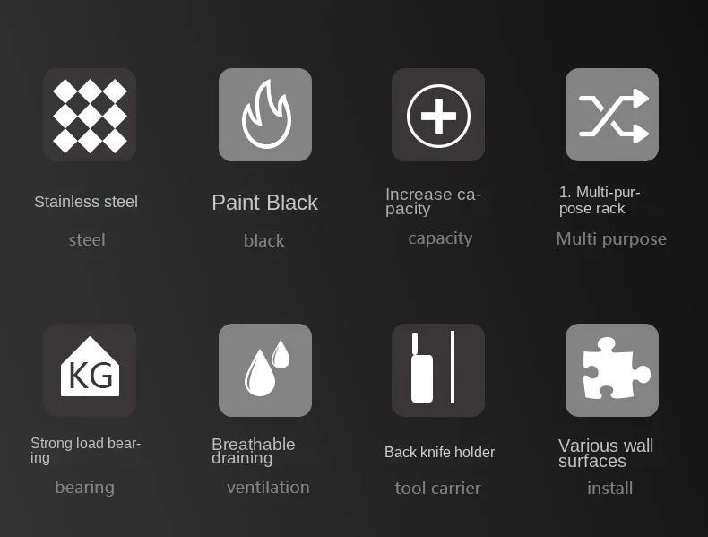 Double-layer Kitchen Spice Knife Storage Rack For Home Storage Decoration 7.68 inches width Wall-mounted Multifunctional Holder Punching-free Storage Organizer With Chopsticks Towel Rail and Utensil Hook