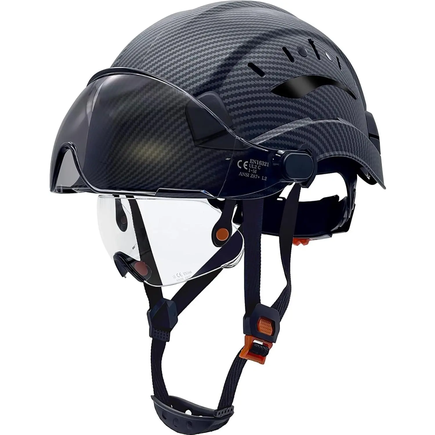 Vented Full Brim Head Gear with Retractable Clear + Tinted Flip Shields, ABS Shell, 6-Point Cushion, Dial Fit, Adjustable Airflow, Outdoor Work Cap