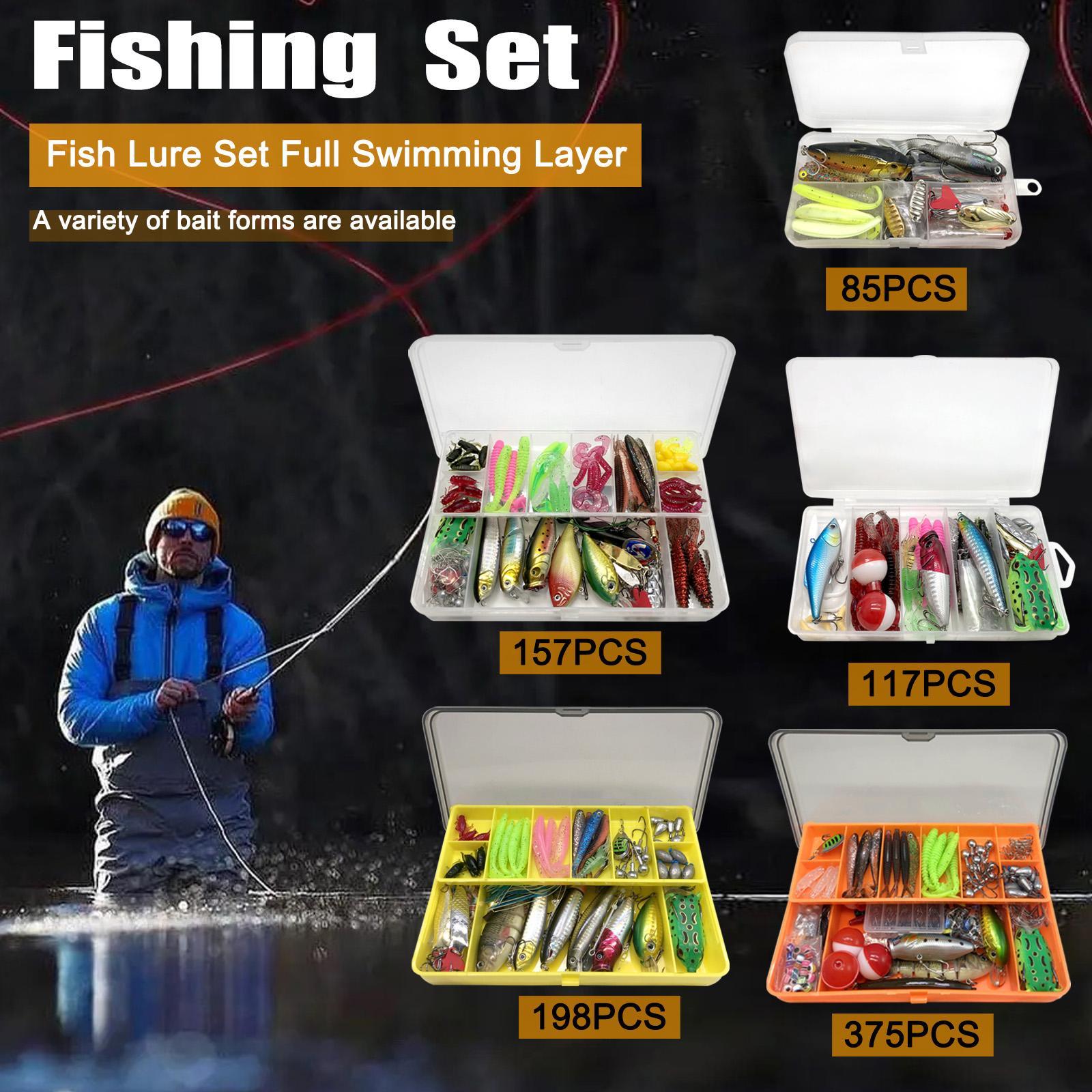 Artificial Fishing Lure Kit, Fishing Gear Set, 85, 117, 157, 198 or 375-Piece Fishing Lure Set with Spoon Lures, Soft Plastic Worms, Crankbait Jigs and Fishing Hooks #GLOBAL PICKS