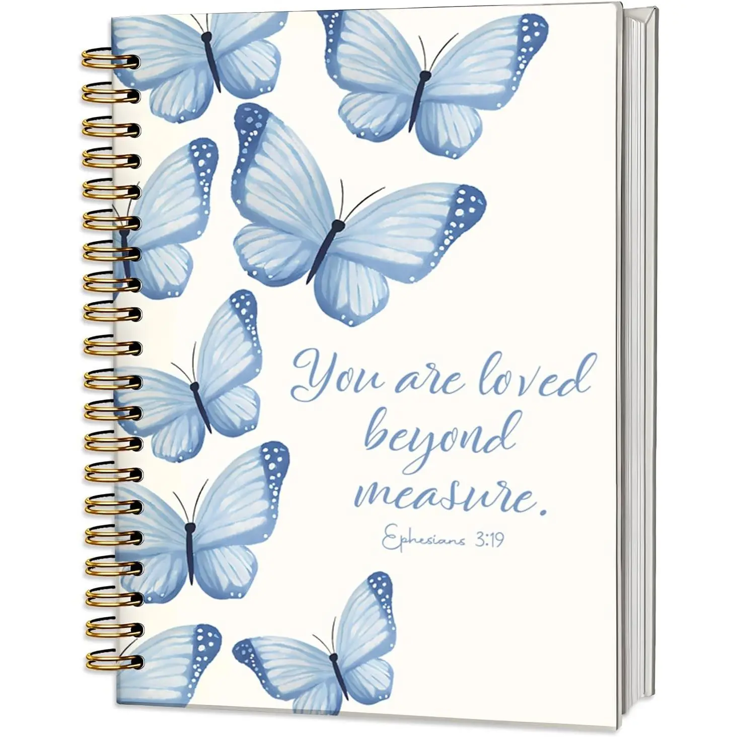 Blue Butterfly  Study Prayer Journal Notebook for Girls  | Christian Gifts for Women, Cute Butterfly Spiral Notebook for School Supplies, 5.5x8.3 Inch