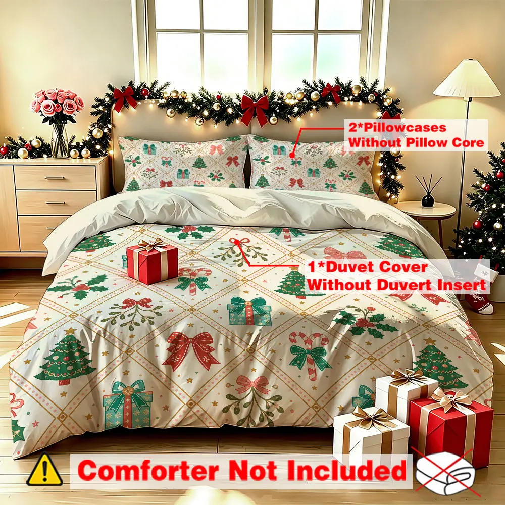 A set of three Christmas-themed bedding sets (one bedding cover and two pillowcases), without fillings, suitable for single beds and double beds, ideal for bedrooms, student dormitories, and e-sports hotels, and perfect for gift-giving occasions.