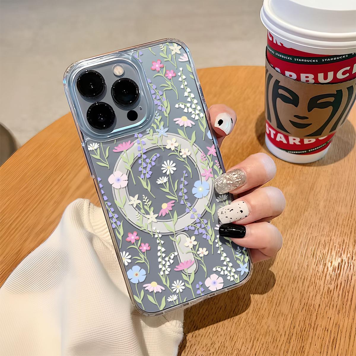 Wild Floral Pattern Magnetic Clear Compatible with MagSafe Shockproof Protective Phone Case Cover for iPhone X 11 12 13 14 15 16 17 Pro Max Plus Air 17e