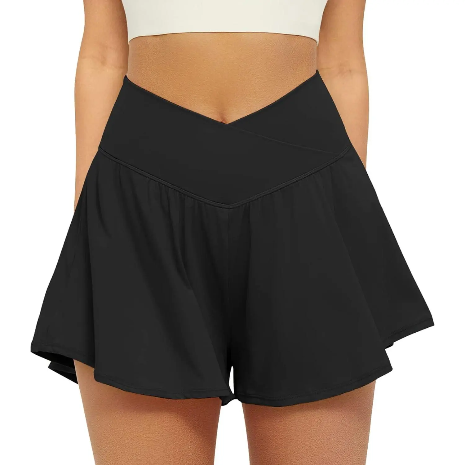 Beauty's WardrobeFireSwan Crossover Athletic Shorts for Women 2 in 1 Flowy Running Shorts with Pockets Spandex Butterfly Workout Tennis Skorts