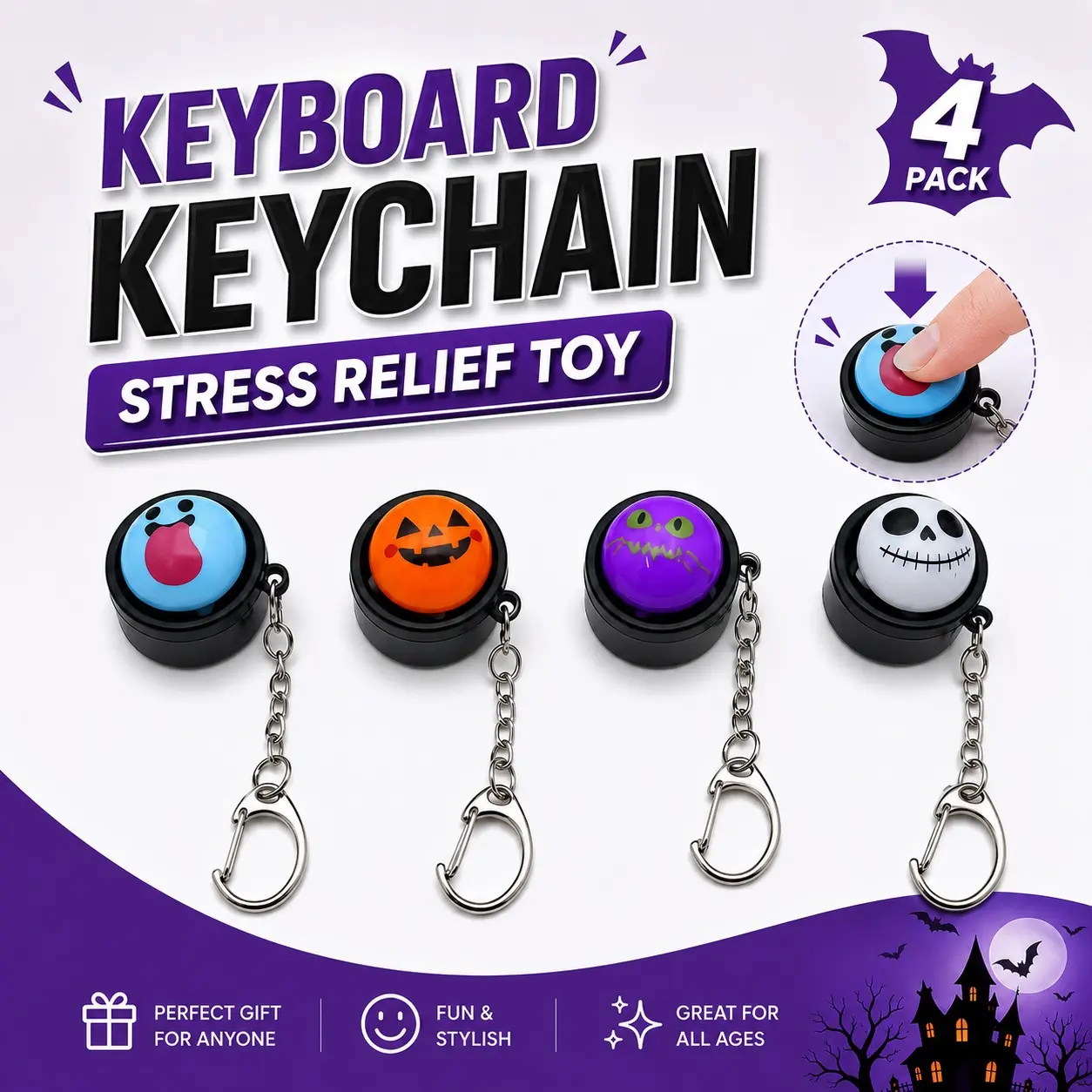 Halloween Keyboard Key Press Stress Relief Toy, Mini Dumpling Shape with Mini Steamer, Keycap Keychain, Finger Clicker, Office Learning Relaxation, Creative Gift