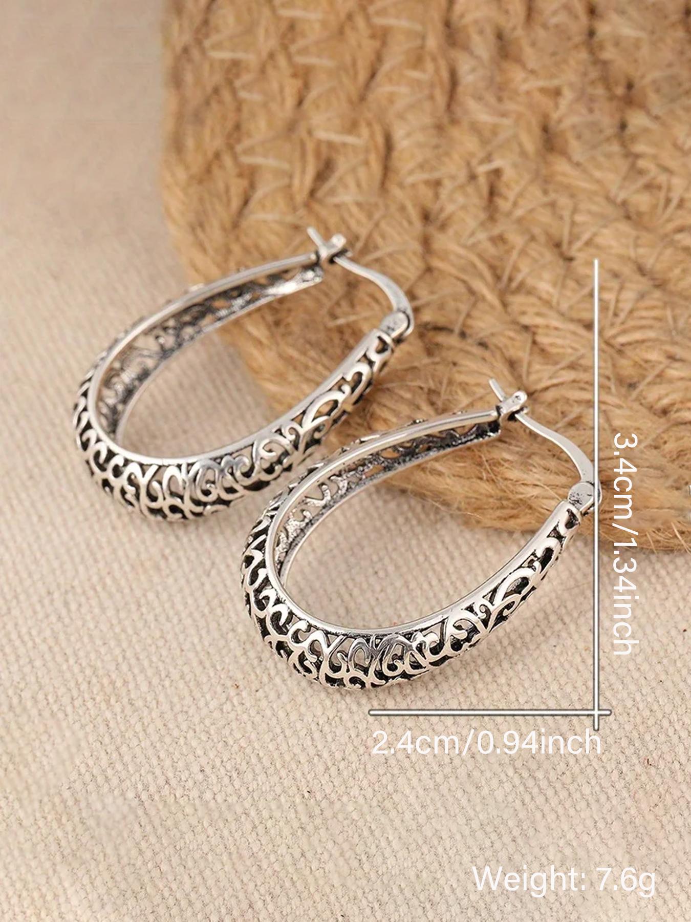 Vintage Hollow Out Design Hoop Earrings, Statement Earrings, Fashion Jewelry for Party, Daily Clothing Decor, Trendy All-match & Exquisite Jewelry for Birthday Gift, Fashionable Hoop Earrings