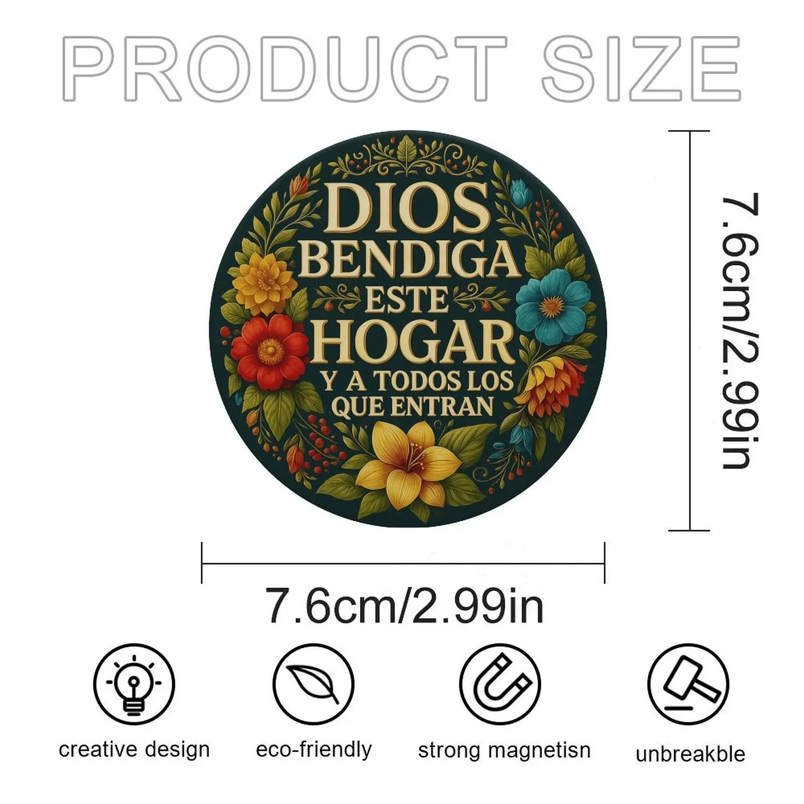 3.0*3.0in Round Spanish Christian Blessing Fridge Magnet, Dios Bendiga Este Hogar Floral Art Refrigerator Magnet, Faith‑themed Home Gift, living room decor ideas