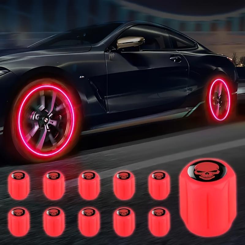 [Glow in the Dark Tire Covers] 8-Pack Glow in the Dark Skull Tire Valve Caps, Universal Fit Luminous Car Wheel Air Covers for SUV, Bicycle, Truck, Motorcycle - Plastic Material