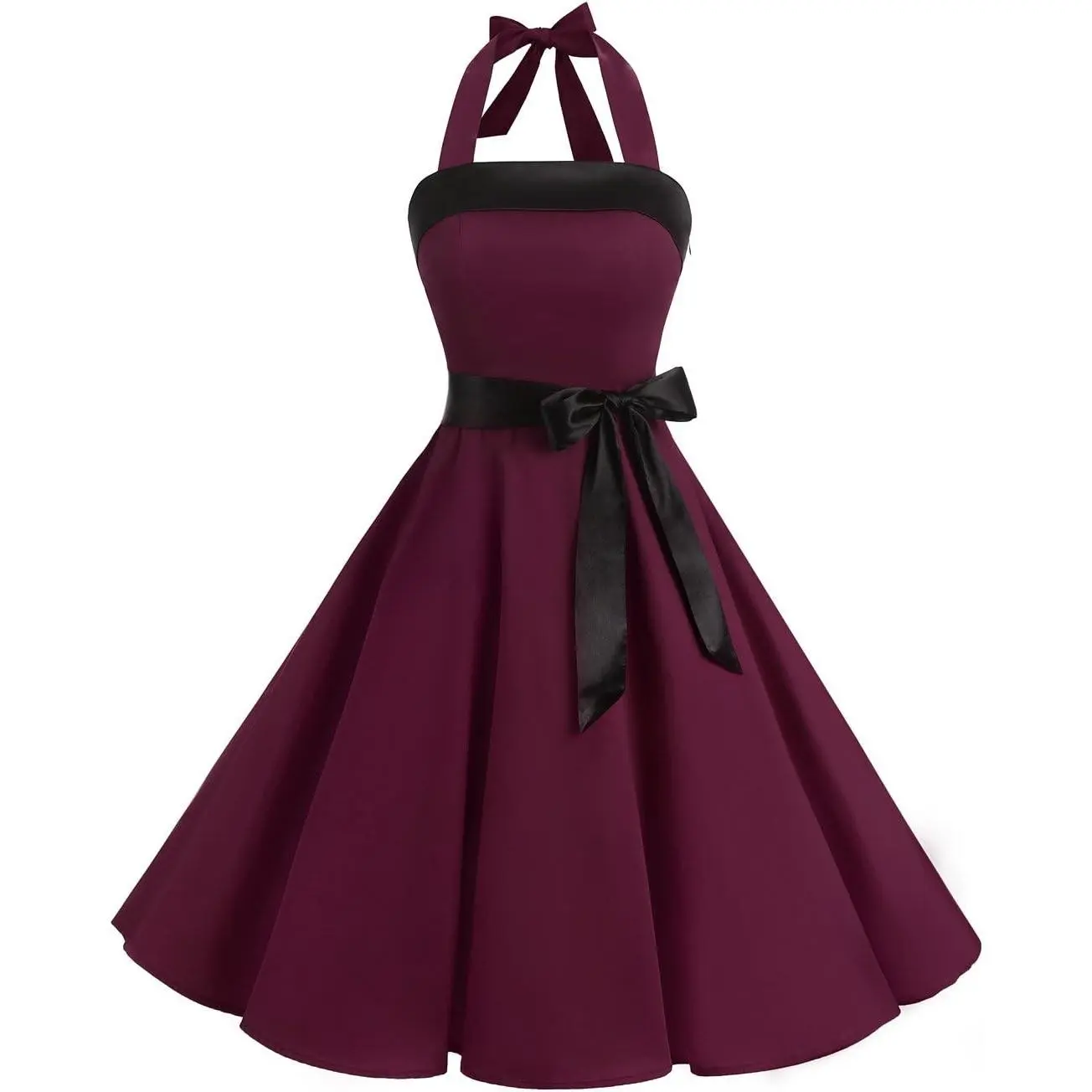 Vintage Dress for Women 1950s Halter Retro Cocktail Dresses Audrey Hepburn Style Rockabilly Swing Dress