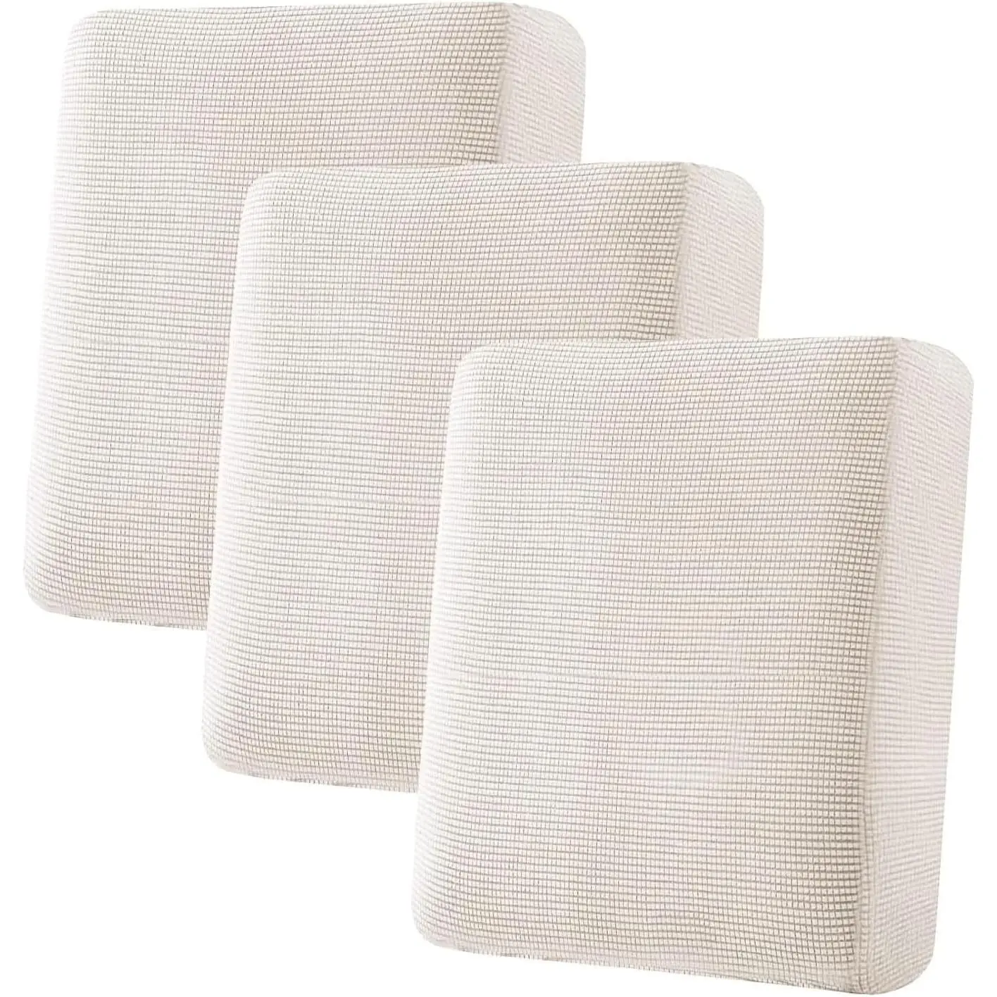 Super Stretch Individual Seat Cushion Cover Sofa Covers Couch Cushion Covers Slipcover Sets Thick Jacquard Textured Twill Fabric (3 Piece Sofa Cushion Covers, Ivory)