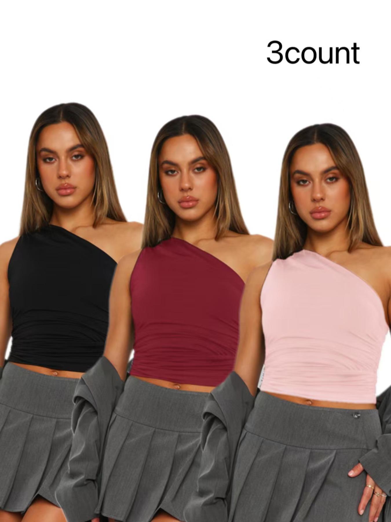 Women's Solid Color One Shoulder Tank Top, Casual Sleeveless Top for Summer, Women's Clothing for Daily Wear, Elegant Sleeveless Top