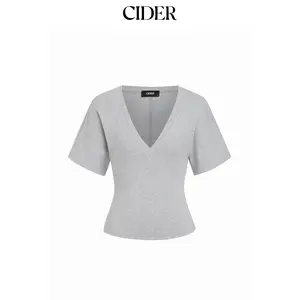 Cider Cotton-blend High Stretch V-neck Short Sleeve Tee SummerWins Dealsforyou