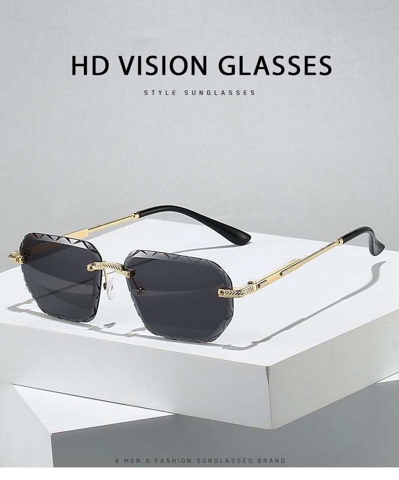 Rimless Square Metal Sunglasses for Men Women, UV400 Protective Fashion Luxury Eyewear for Beach Travel Daily Use