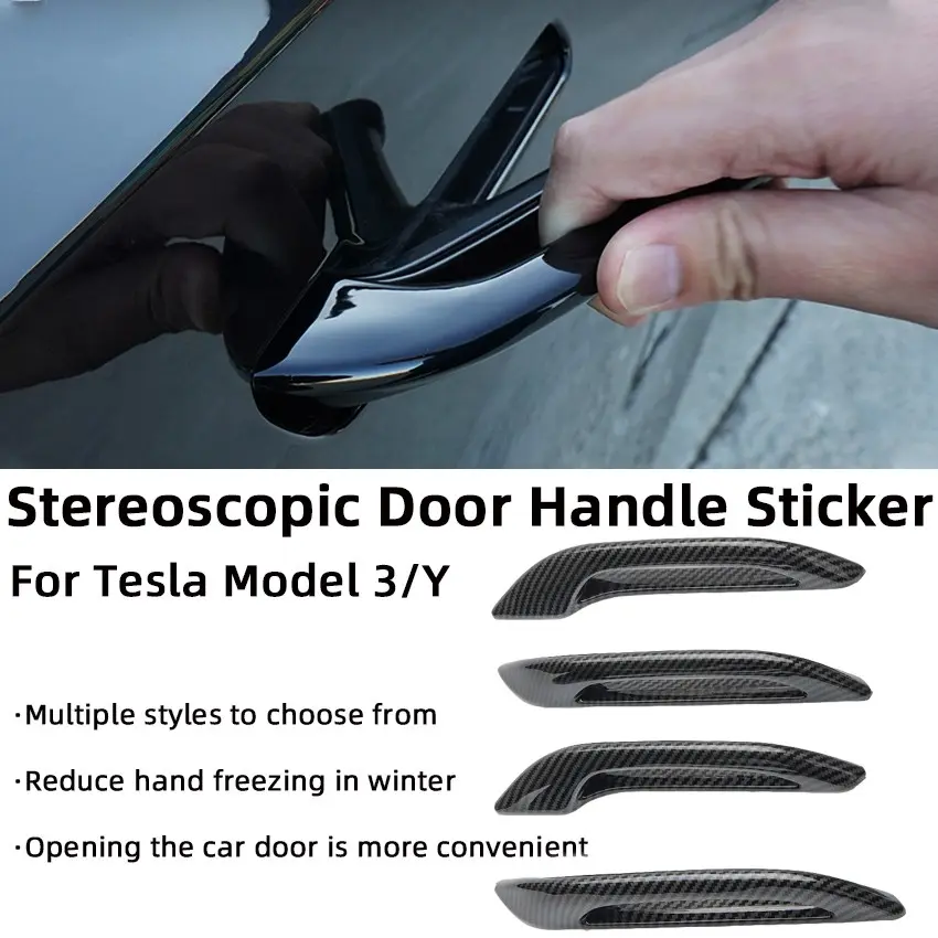 For Tesla Model 3 and Model Y 2021-2022 vehicles. Anti-freeze door handle sticker for decorating the door handle protection cover. 4 pieces Automotive Decals