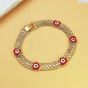 Women's Evil Eye Bracelet Boho Layered Jewelry, Gold Tone Copper Chain with Red Bead Charms, Adjustable Lucky Protection Bracelet, Trendy Stackable Wrist Jewelry for Daily Wear, Festival, Vacation Gift